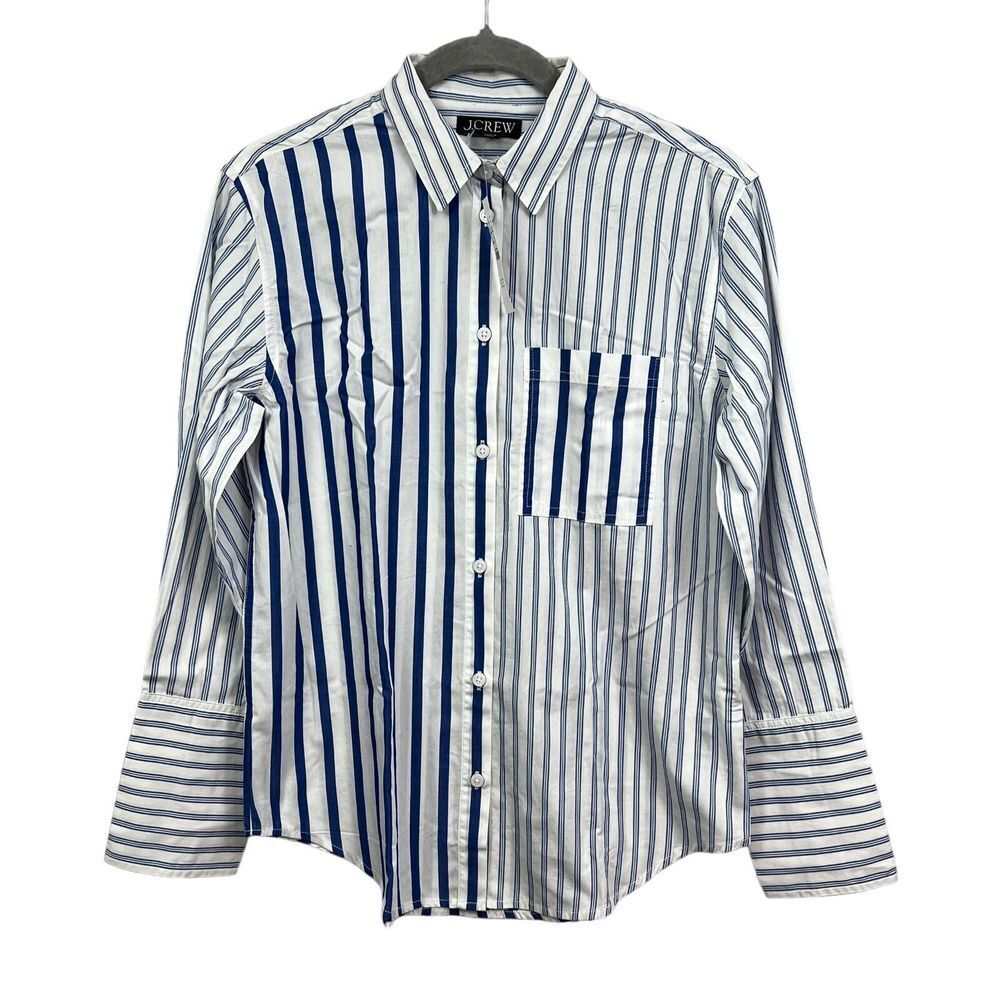 J. Crew Womens Button Up Shirt Stripe Poplin Garcon Cocktail Blue White Size 2*